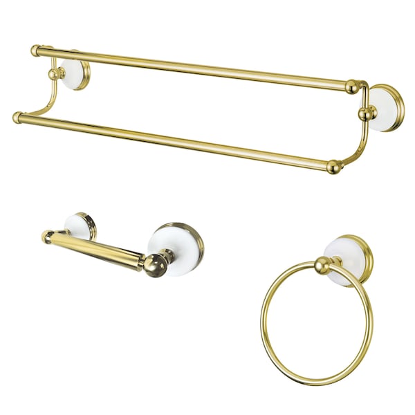Victorian 3-Piece Bathroom Accessory Set, Polished Brass